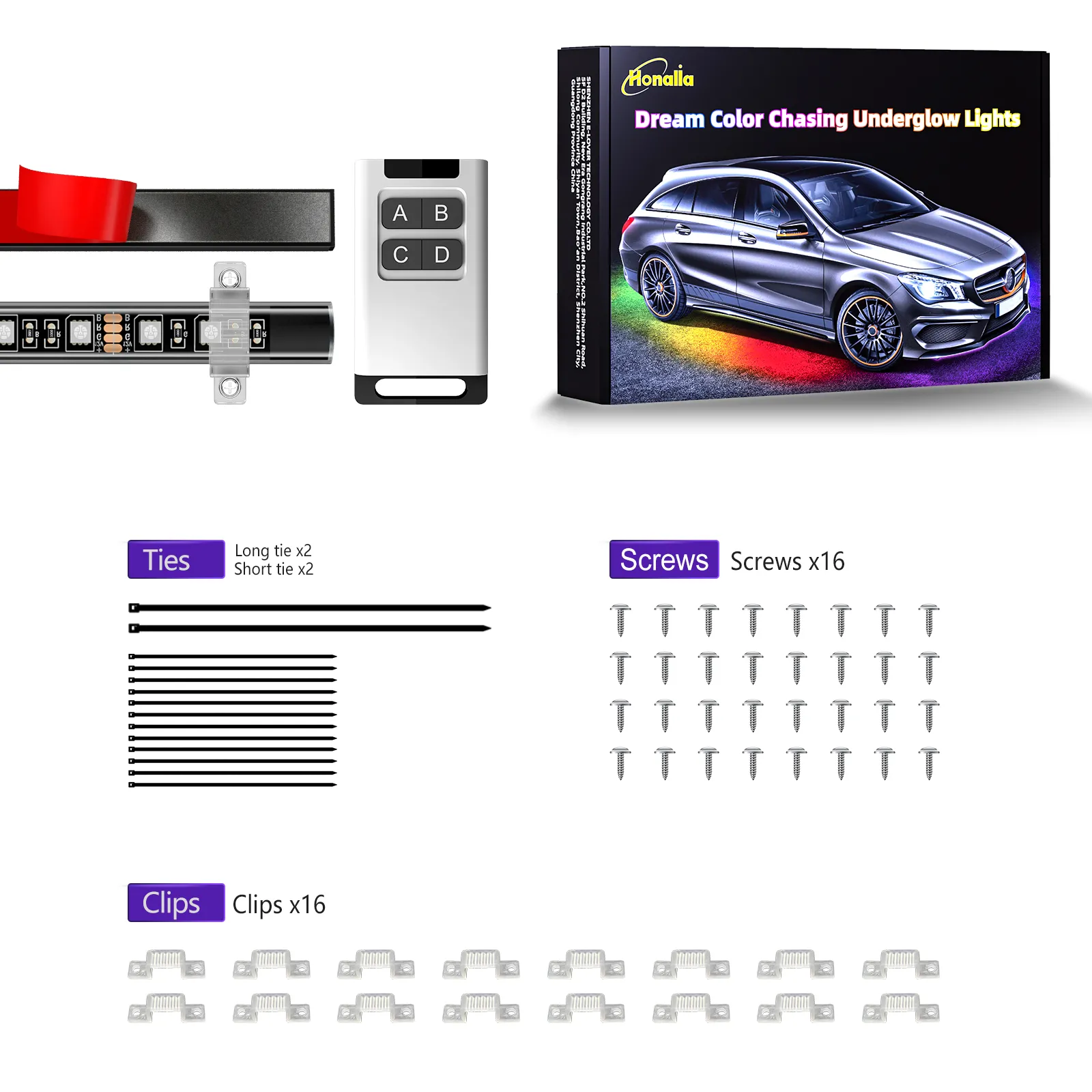 Car Exterior Dream Color Under glow Strip Lights